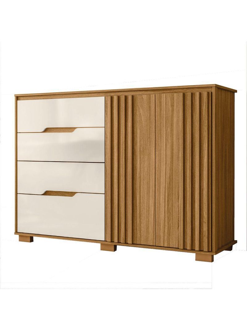 Cômoda 4 Gavetas 2 Portas Ripado Texas Freijó/Off White