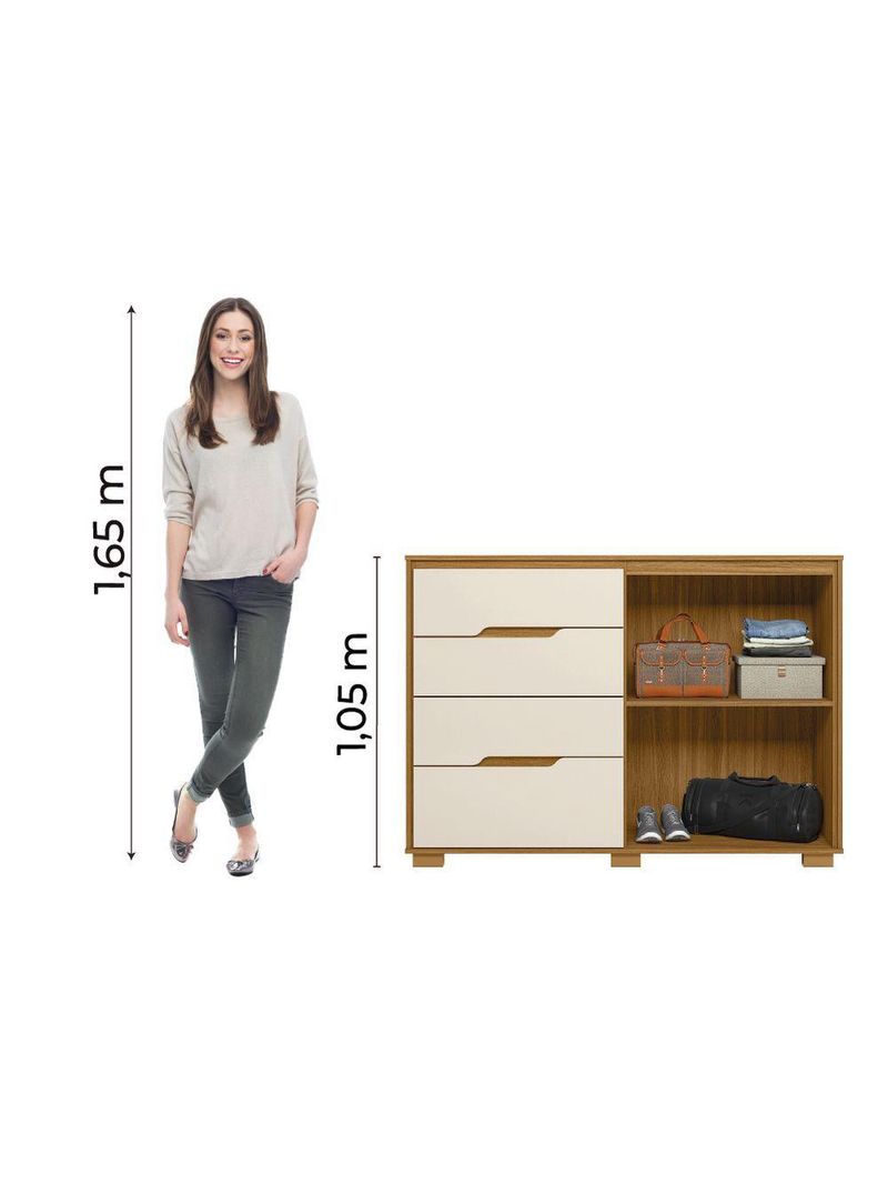 Cômoda 4 Gavetas 2 Portas Ripado Texas Freijó/Off White