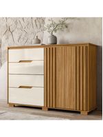 Cômoda 4 Gavetas 2 Portas Ripado Texas Freijó/Off White