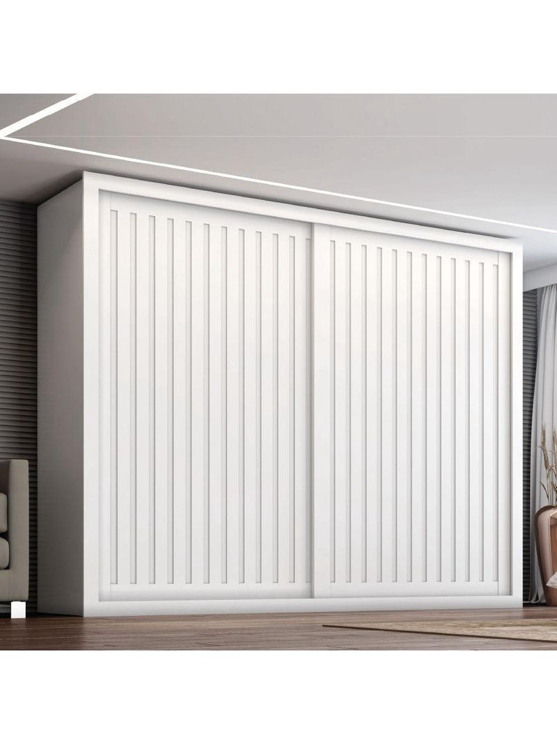 Guarda Roupas Casal Ripado 2 Portas De Correr 6 Gavetas Coliseu Zanzini Branco