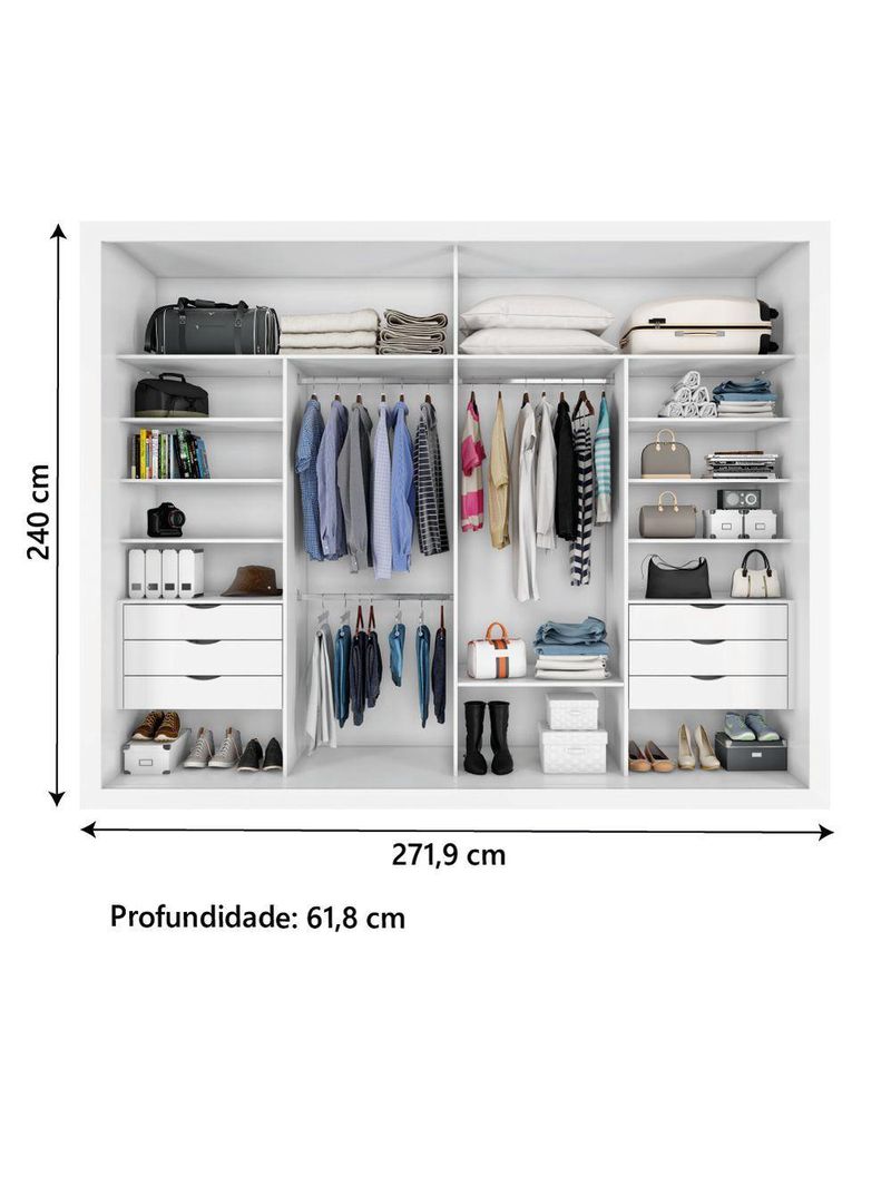 Guarda Roupas Casal Ripado 2 Portas De Correr 6 Gavetas Coliseu Zanzini Branco
