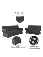Conjunto De Sofá 2 E 3 Lugares Holanda Cinza Suede