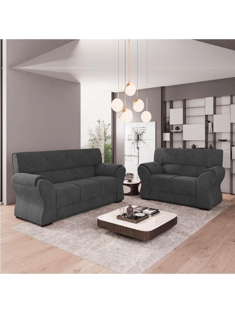 Conjunto De Sofá 2 E 3 Lugares Holanda Cinza Suede