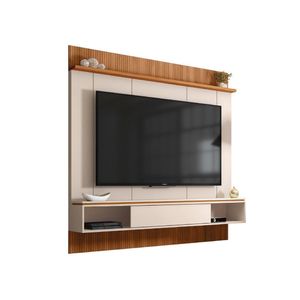Painel Para TV Até 65 Polegadas Ripado Impressão 3D Com Nicho Viena Madeirado/Off White Caemmun