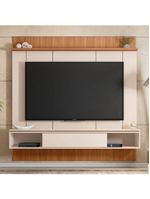 Painel Para TV Até 65 Polegadas Ripado Impressão 3D Com Nicho Viena Madeirado/Off White Caemmun