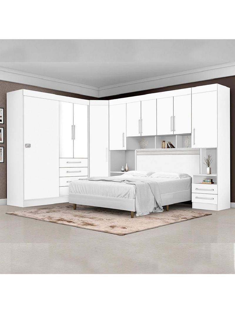 Dormitório Completo Georgia J&a Branco Para Cama Box  Casal