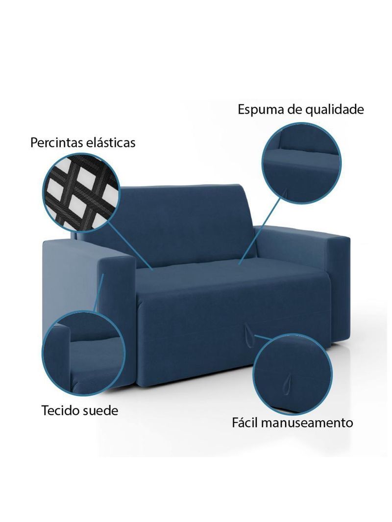 Sofá-cama 2 Lugares Pratik 5000 Mamflex Azul Suede Azul