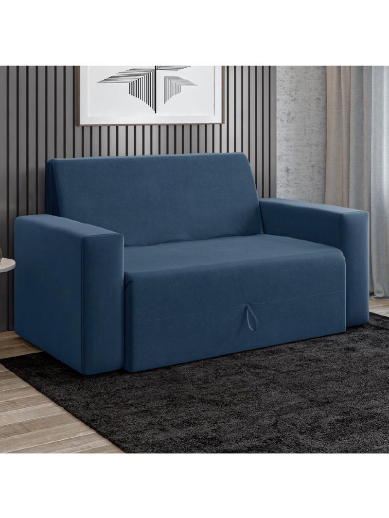 Sofá-cama 2 Lugares Pratik 5000 Mamflex Azul Suede Azul