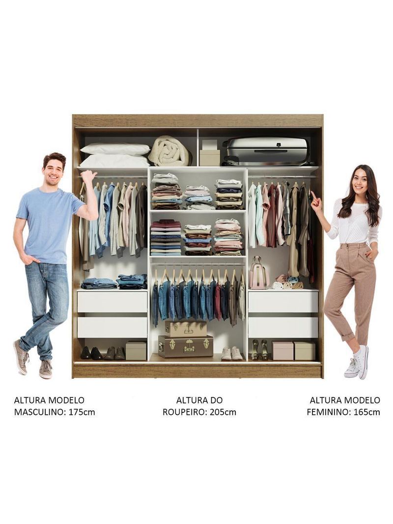 Guarda-roupa Casal Reno 3 Portas de Correr de Espelho Madesa