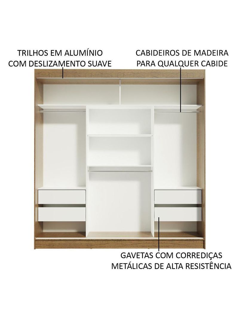 Guarda-roupa Casal Reno 3 Portas de Correr de Espelho Madesa