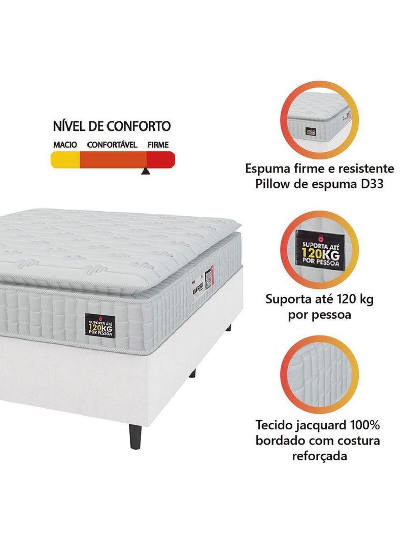 Cama Box Casal Colchão Espuma D33 Pillow Top Van Gogh 138x188x62cm Branco Hellen Suporta Até 120kg