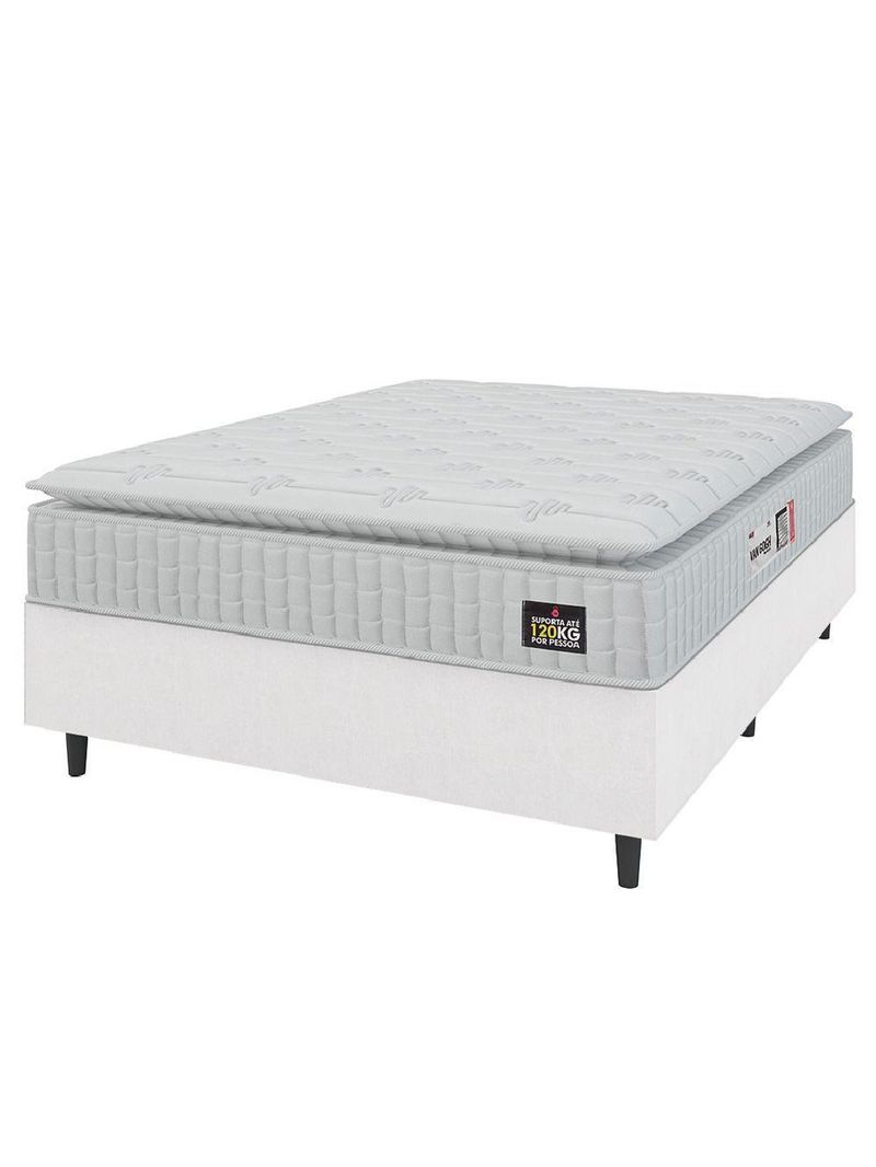 Cama Box Casal Colchão Espuma D33 Pillow Top Van Gogh 138x188x62cm Branco Hellen Suporta Até 120kg