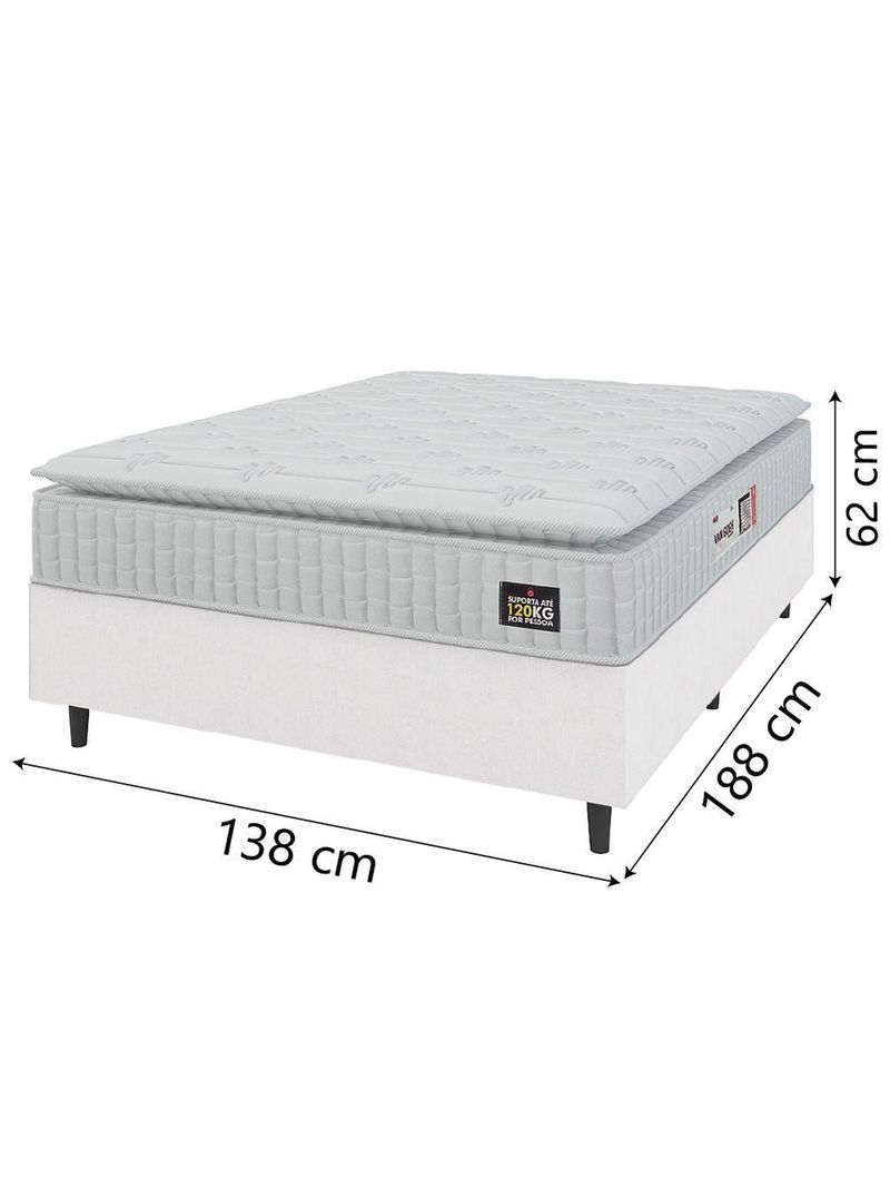 Cama Box Casal Colchão Espuma D33 Pillow Top Van Gogh 138x188x62cm Branco Hellen Suporta Até 120kg