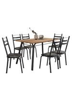 Conjunto De Mesa Sala De Jantar Com 6 Cadeiras Tubular Tampo Bp Madeirado Retangular 1,36m Preto/flor