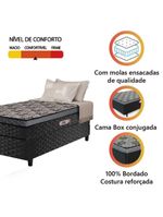 Cama Box Solteiro Conjugada Molas Ensacadas Delta 88x188x60cm Cinza/Preto