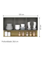 Armário Aéreo de Cozinha 3 Portas com Nicho 1,20m Freijó/Cinza Line Kits Paraná