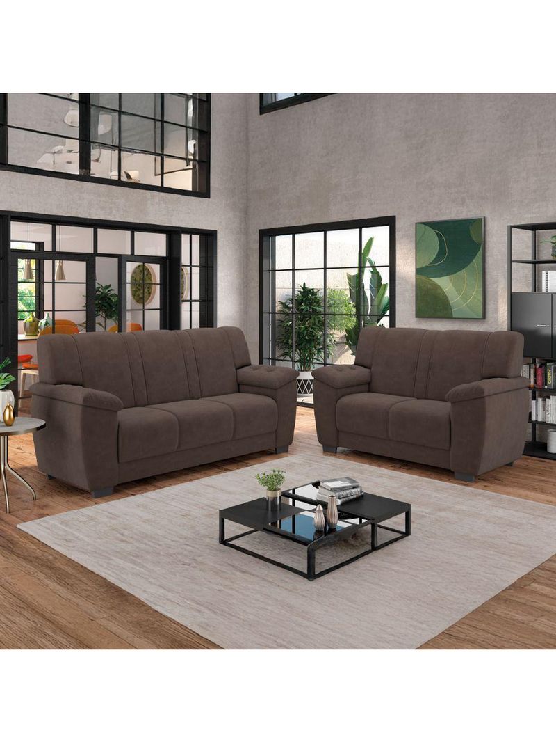 Conjunto De Sofá 2 E 3 Lugares Turim Veludo Luizzi Marrom