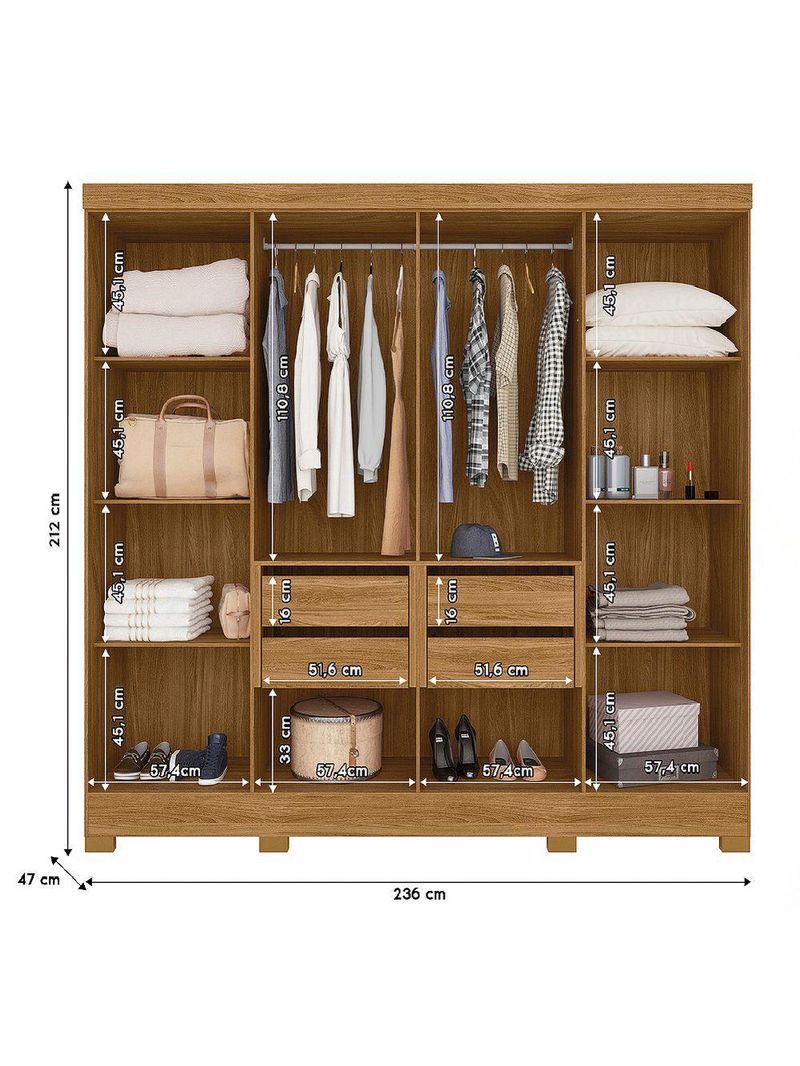 Guarda Roupas Casal Ripado 8 Portas 4 Gavetas Diamante Moval Freijo Cin