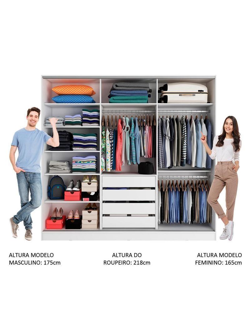 Guarda Roupa Casal 100% MDF Zurique 3 Porta de Correr Madesa