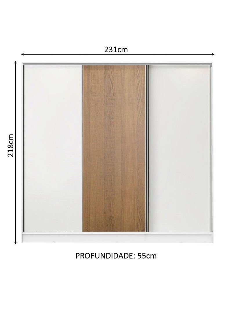 Guarda Roupa Casal 100% MDF Zurique 3 Porta de Correr Madesa