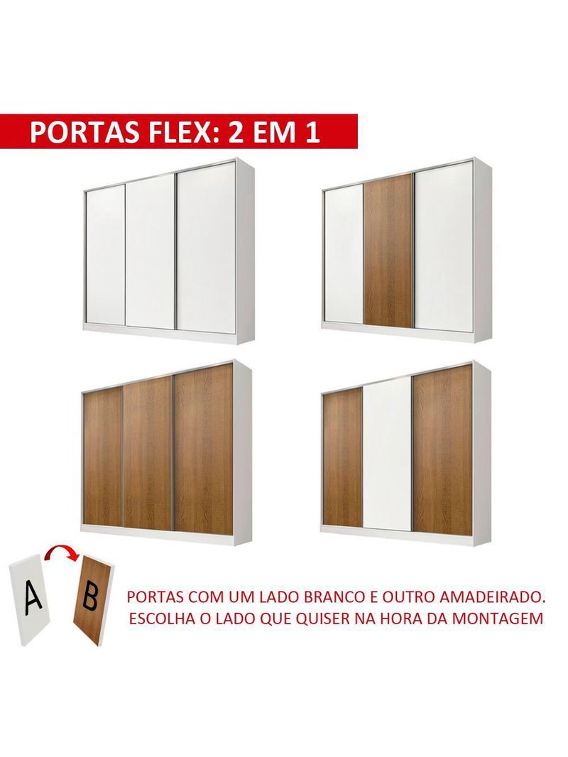 Guarda Roupa Casal 100% MDF Zurique 3 Porta de Correr Madesa