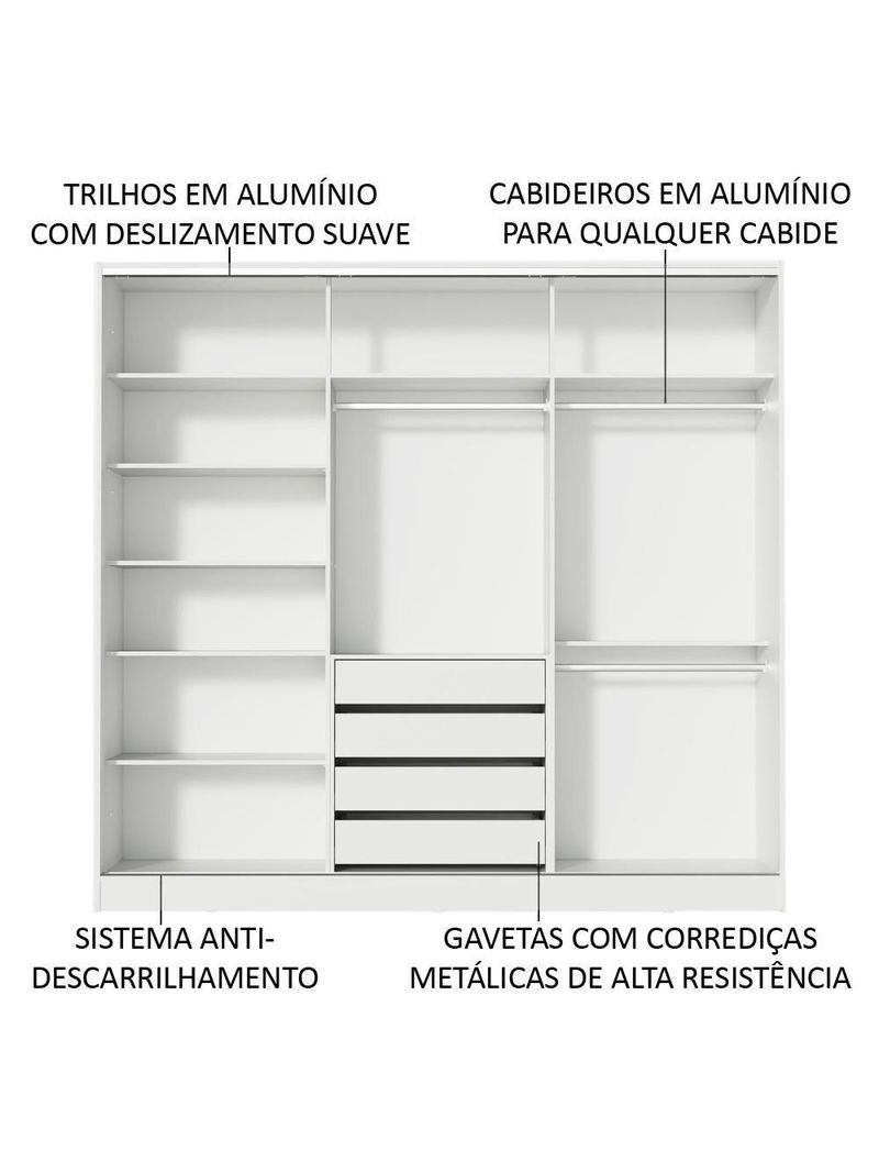 Guarda Roupa Casal 100% MDF Zurique 3 Porta de Correr Madesa