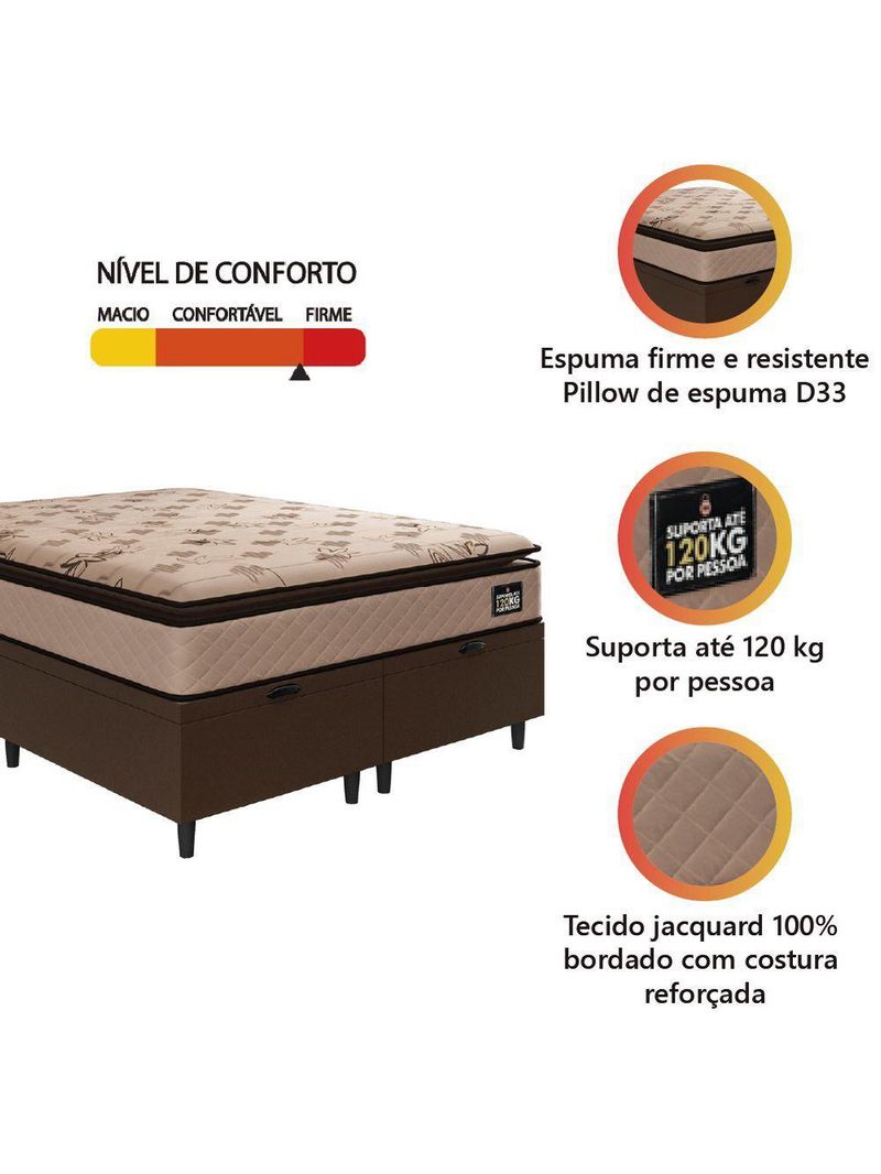 Cama Box Baú Casal Queen Colchão Espuma D33 Pillow Top Van Gogh 158x198x70cm Suede Marrom Hellen