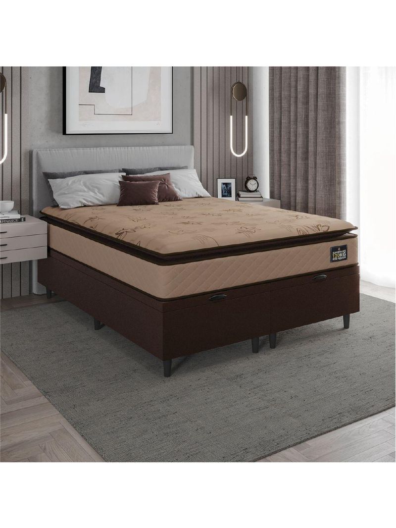 Cama Box Baú Casal Queen Colchão Espuma D33 Pillow Top Van Gogh 158x198x70cm Suede Marrom Hellen