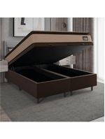 Cama Box Baú Casal Queen Colchão Espuma D33 Pillow Top Van Gogh 158x198x70cm Suede Marrom Hellen