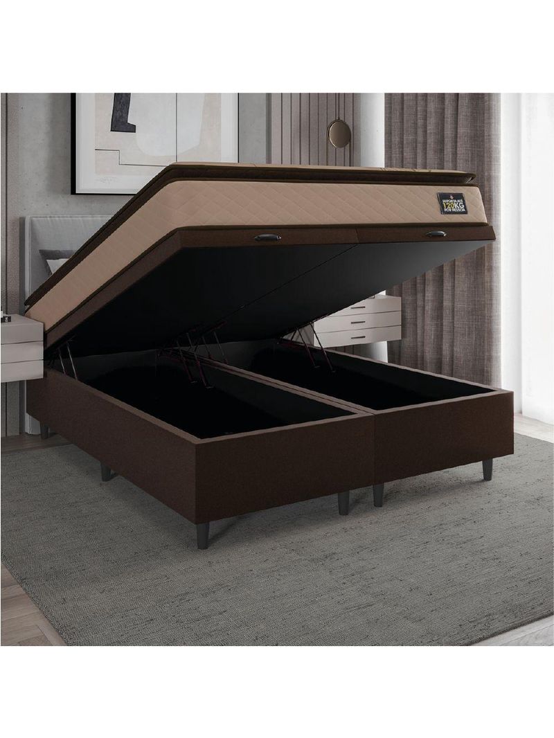 Cama Box Baú Casal Queen Colchão Espuma D33 Pillow Top Van Gogh 158x198x70cm Suede Marrom Hellen