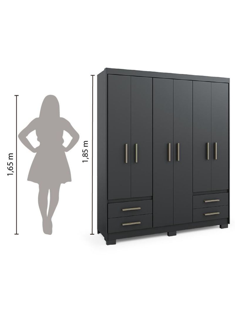 Guarda Roupas Casal 6 Portas 4 Gavetas Primacy Preto Batrol