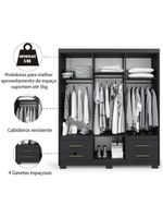 Guarda Roupas Casal 6 Portas 4 Gavetas Primacy Preto Batrol