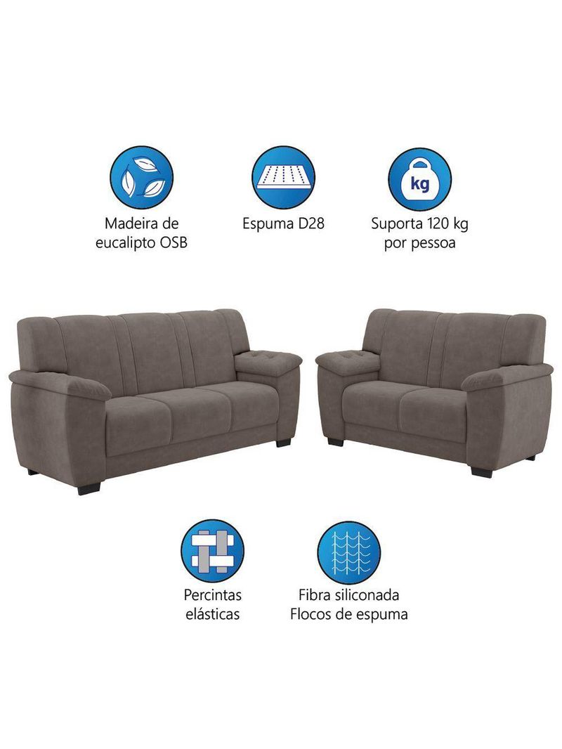 Conjunto De Sofá 2 E 3 Lugares Turim Veludo Luizzi Cappuccino