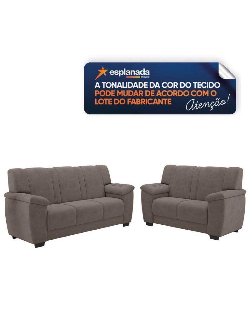 Conjunto De Sofá 2 E 3 Lugares Turim Veludo Luizzi Cappuccino