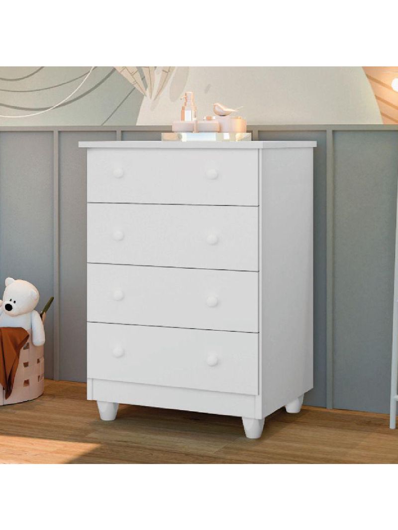 Cômoda Infantil Para Quarto Bebê 4 Gavetas Lara Branco J&a Branco