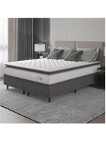 Cama Box Colchão Casal King Molas Ensacadas City Pillow Top 193x203x61cm Cinza Branco
