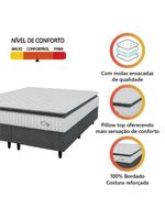 Cama Box Colchão Casal King Molas Ensacadas City Pillow Top 193x203x61cm Cinza Branco