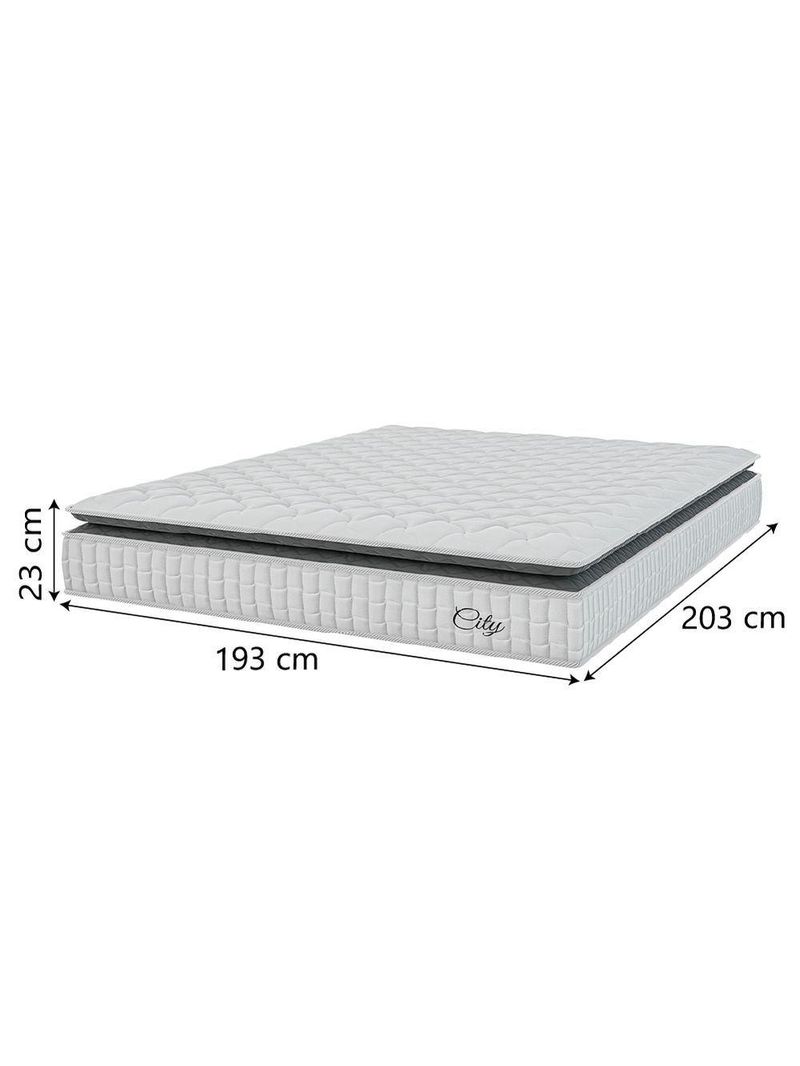 Cama Box Colchão Casal King Molas Ensacadas City Pillow Top 193x203x61cm Cinza Branco