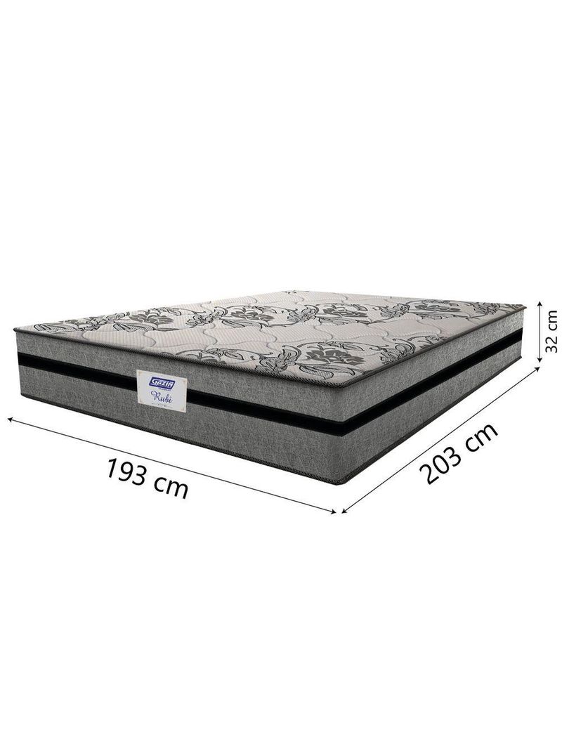 Cama Box Casal King Colchão Gazin com Molas Ensacadas Rubi 193x203x70cm Suede Cinza/Preto