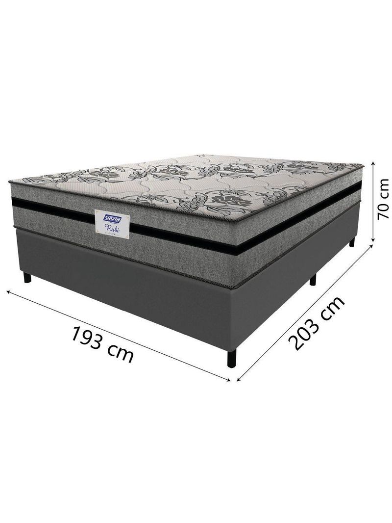 Cama Box Casal King Colchão Gazin com Molas Ensacadas Rubi 193x203x70cm Suede Cinza/Preto