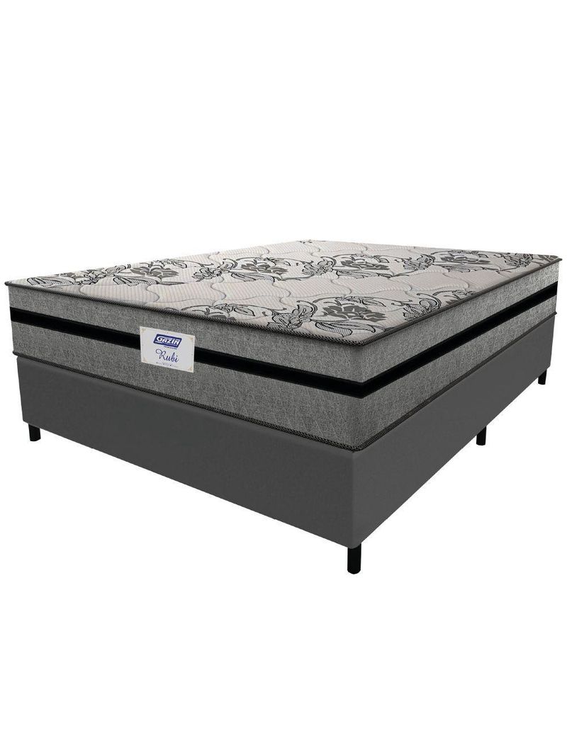 Cama Box Casal King Colchão Gazin com Molas Ensacadas Rubi 193x203x70cm Suede Cinza/Preto