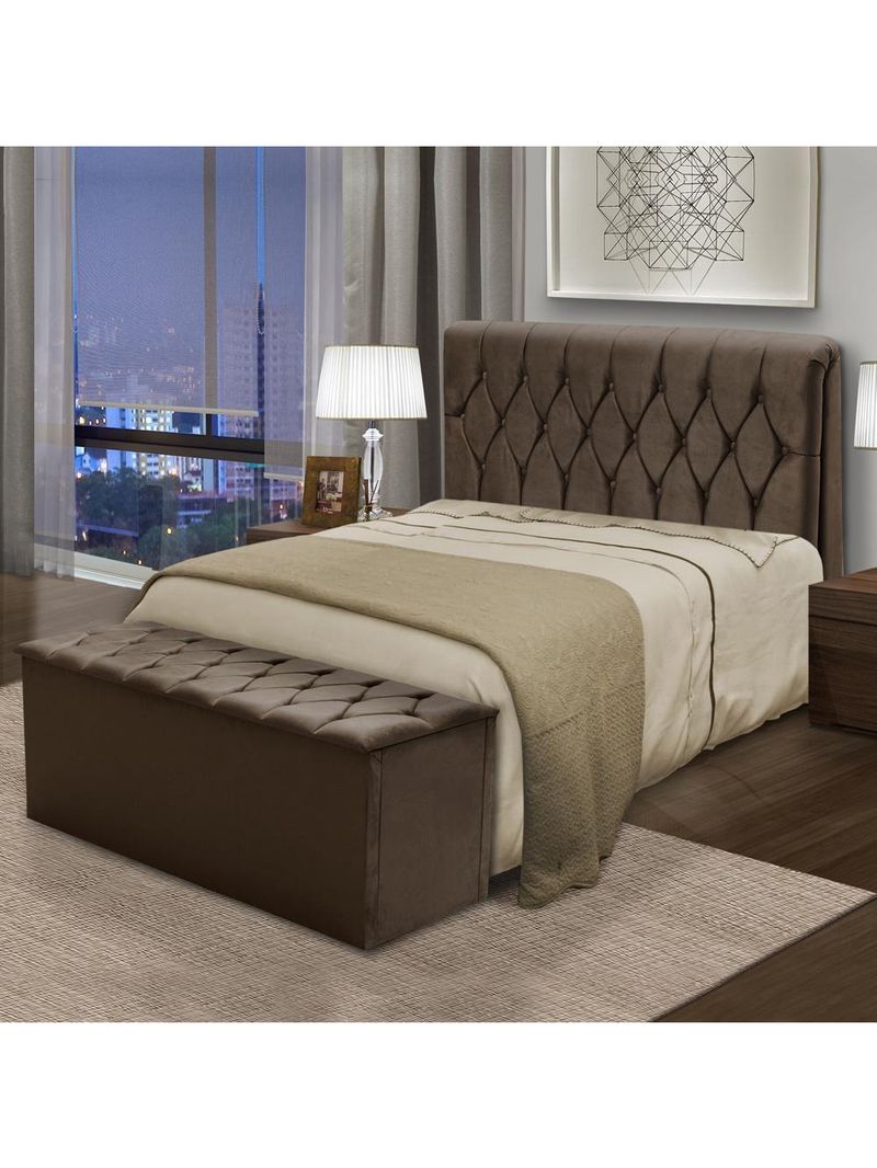 Cabeceira com calçadeira Baú Istambul Cama Box Casal Chocolate