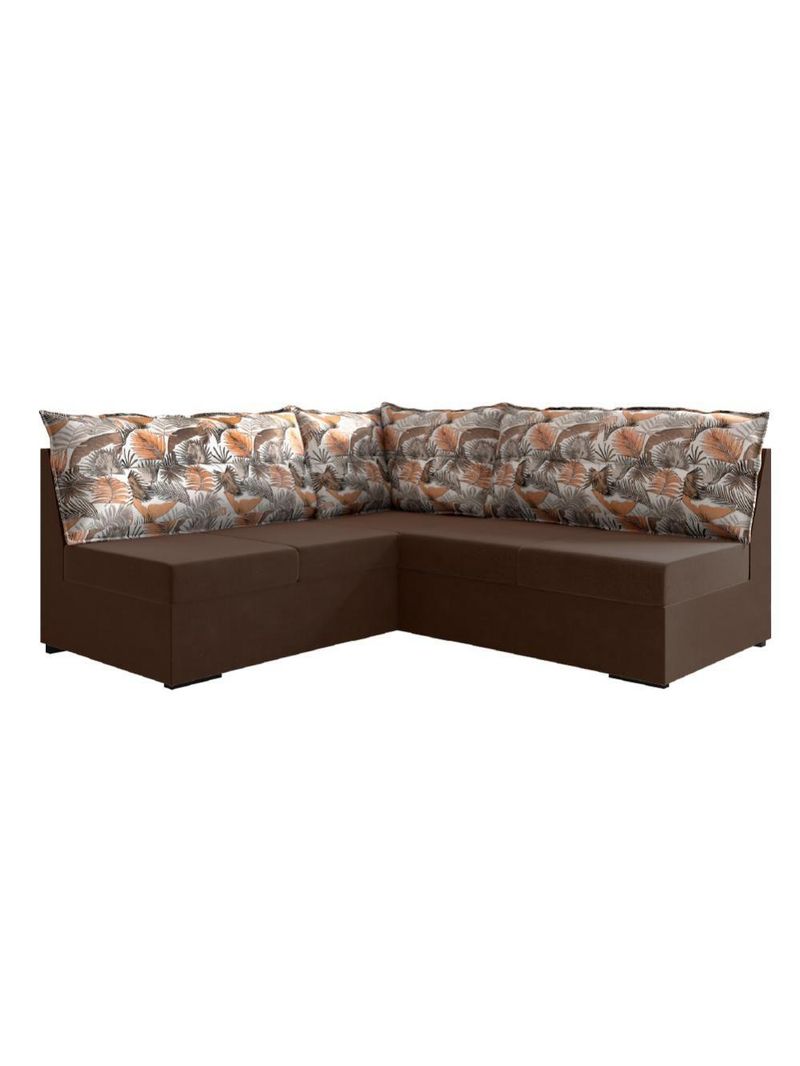 Sofá De Canto 5 Lugares Renaut Suede Marrom/Palmeira