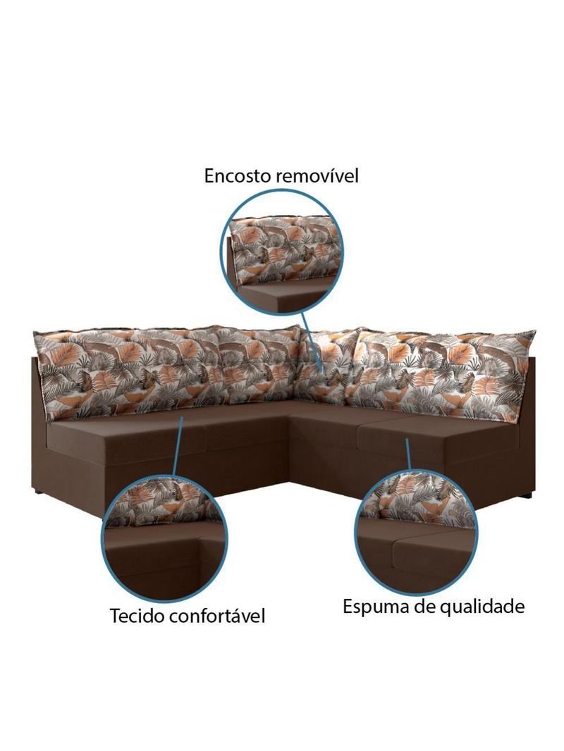Sofá De Canto 5 Lugares Renaut Suede Marrom/Palmeira