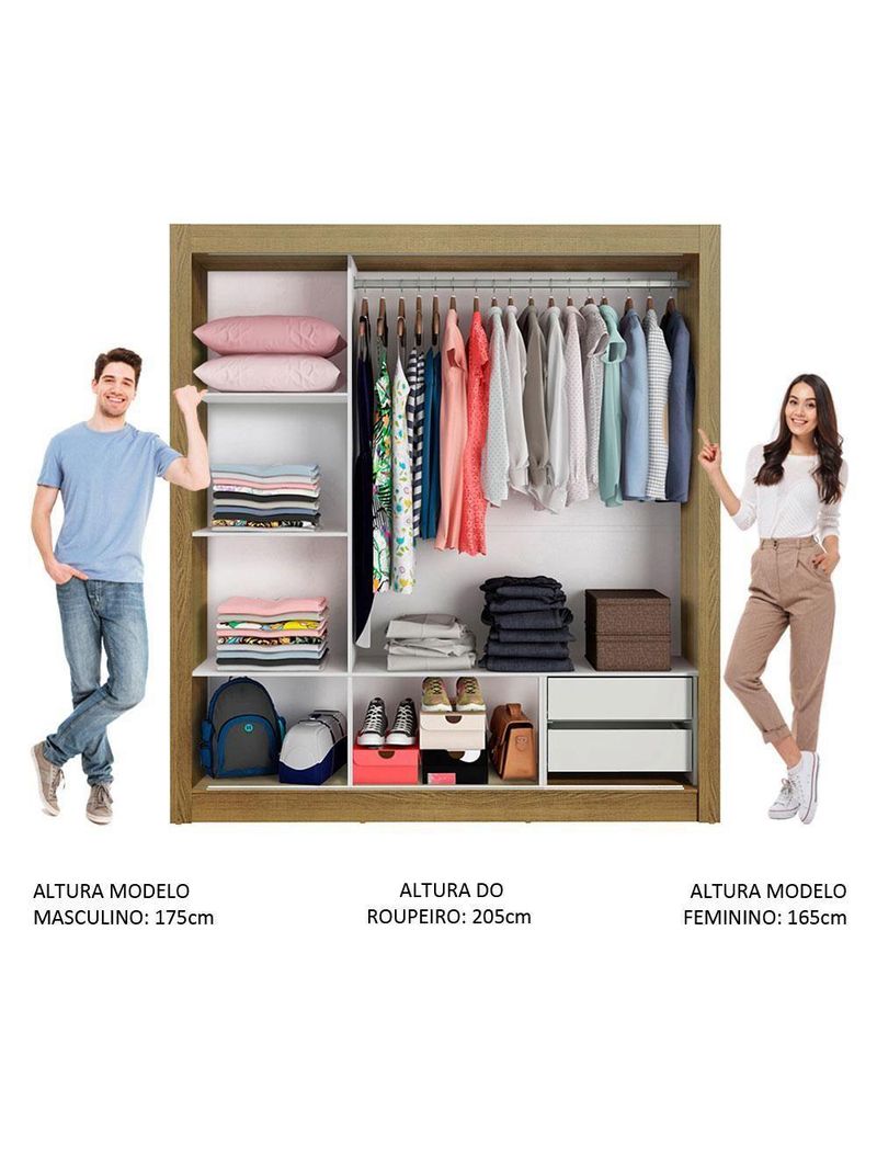 Guarda Roupa Casal Lyon 3 Portas de Correr Rustic Madesa