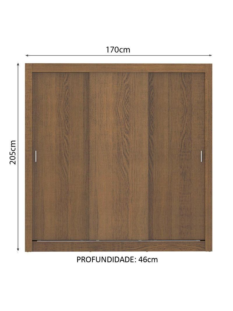 Guarda Roupa Casal Lyon 3 Portas de Correr Rustic Madesa