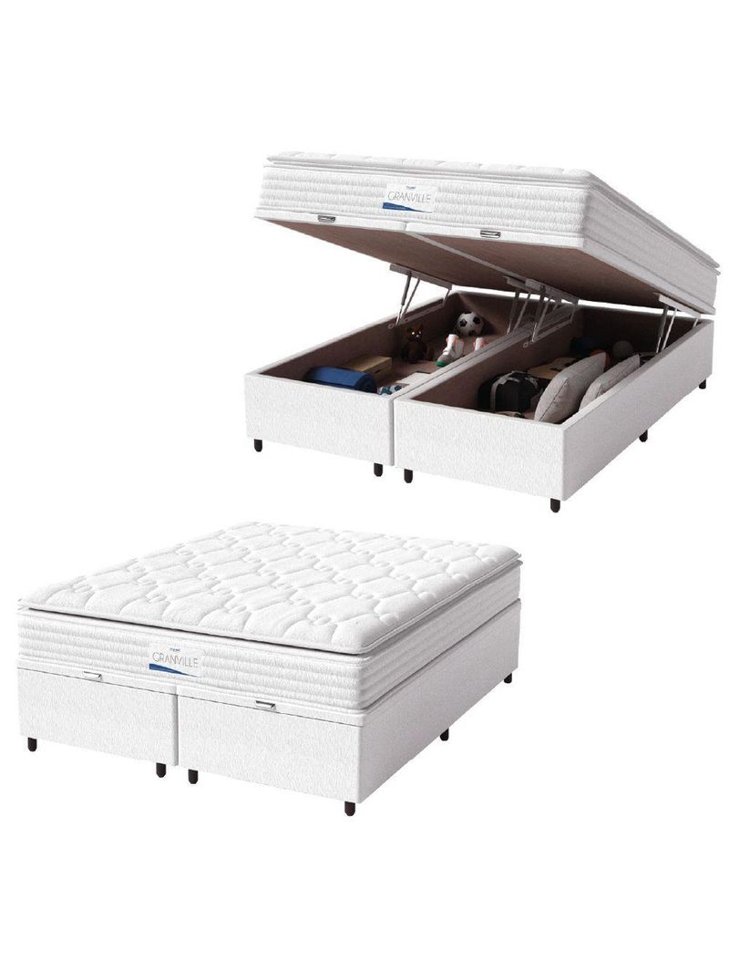 Cama Box Baú Casal King Colchão Molas Ensacadas Granville Com Pillow 193x203x69cm Branco