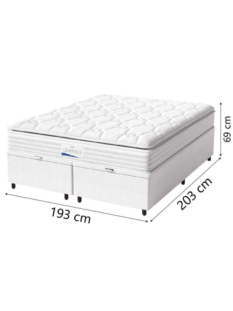 Cama Box Baú Casal King Colchão Molas Ensacadas Granville Com Pillow 193x203x69cm Branco