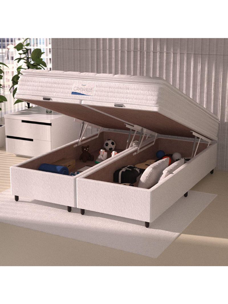 Cama Box Baú Casal King Colchão Molas Ensacadas Granville Com Pillow 193x203x69cm Branco