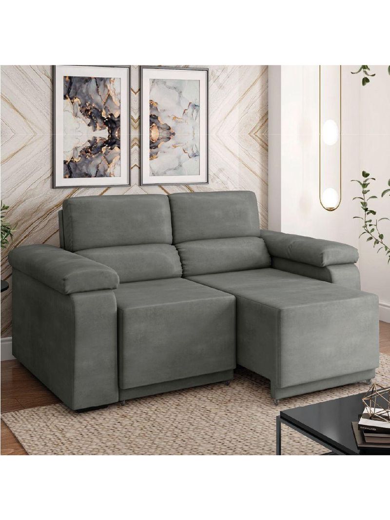 Sofá Desmontável Retrátil 2 Lugares 1,50m Fox Suede Cinza Selmer Cinza
